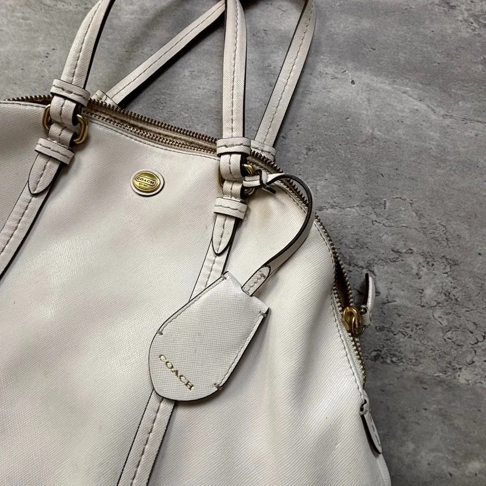 COACH Peyton Cora Dome Satchel Women OS Sand F25671 Saffiano Leather Bag